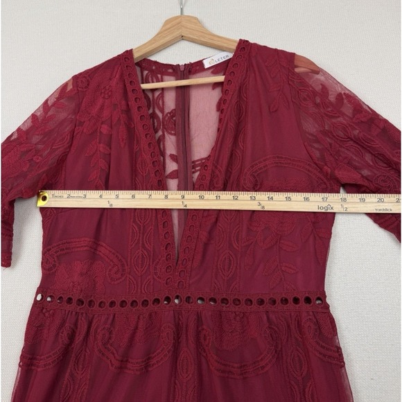 Eleter Dress Womens L Burgundy Lace Maxi Romantic Boho Fairy Whimsy Goth Witchy - Picture 13 of 16